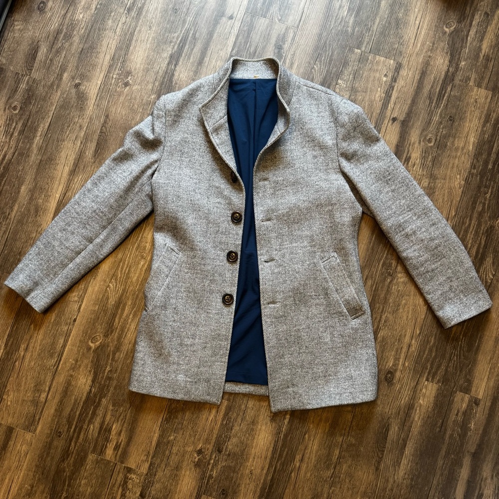 State & Liberty Grey Wool Blend Overcoat | Men’s Large | Stand Collar